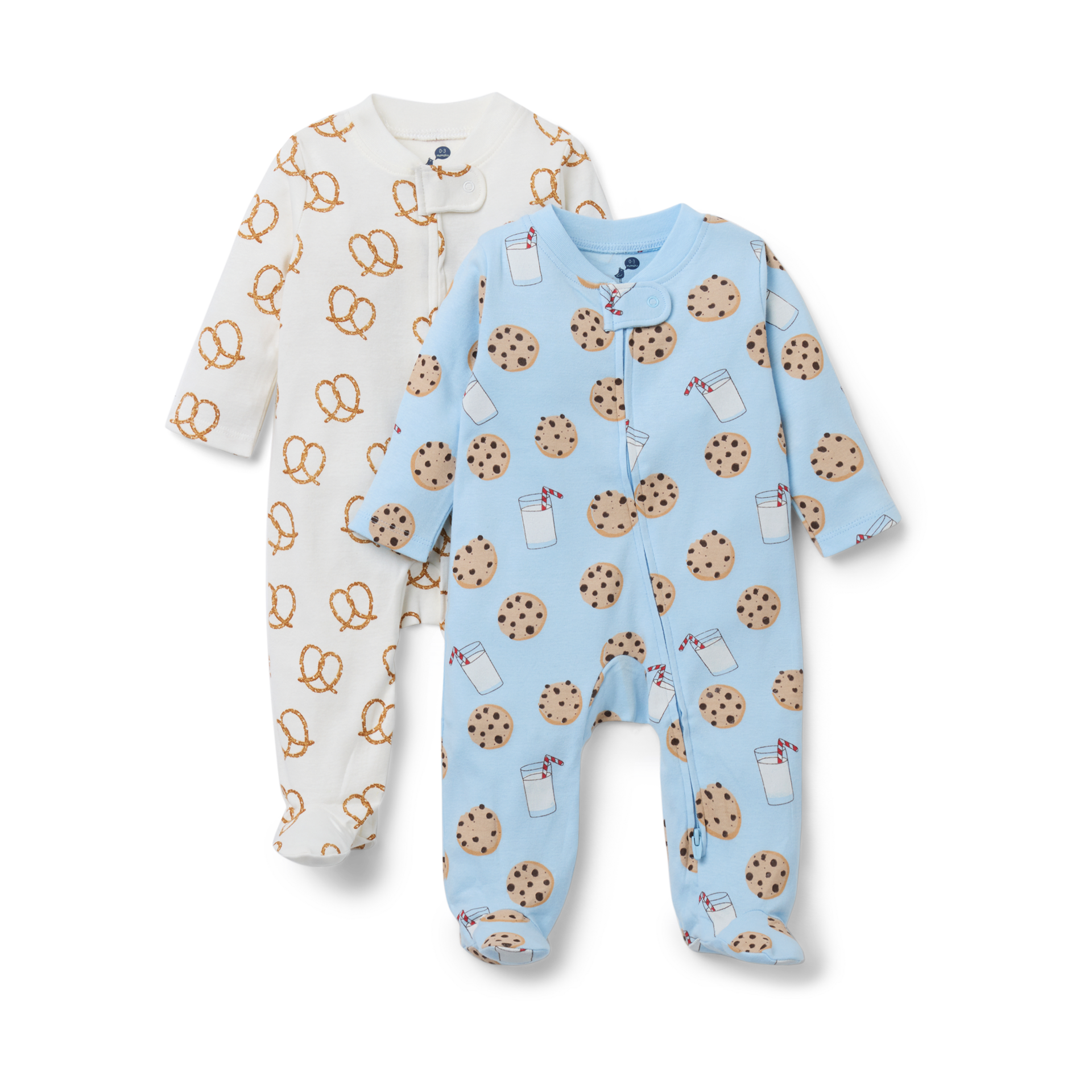 Small Story Organic Cotton 2-Way Zip Footie (2 Pack) - Sweet Snacks, 0-3 M.