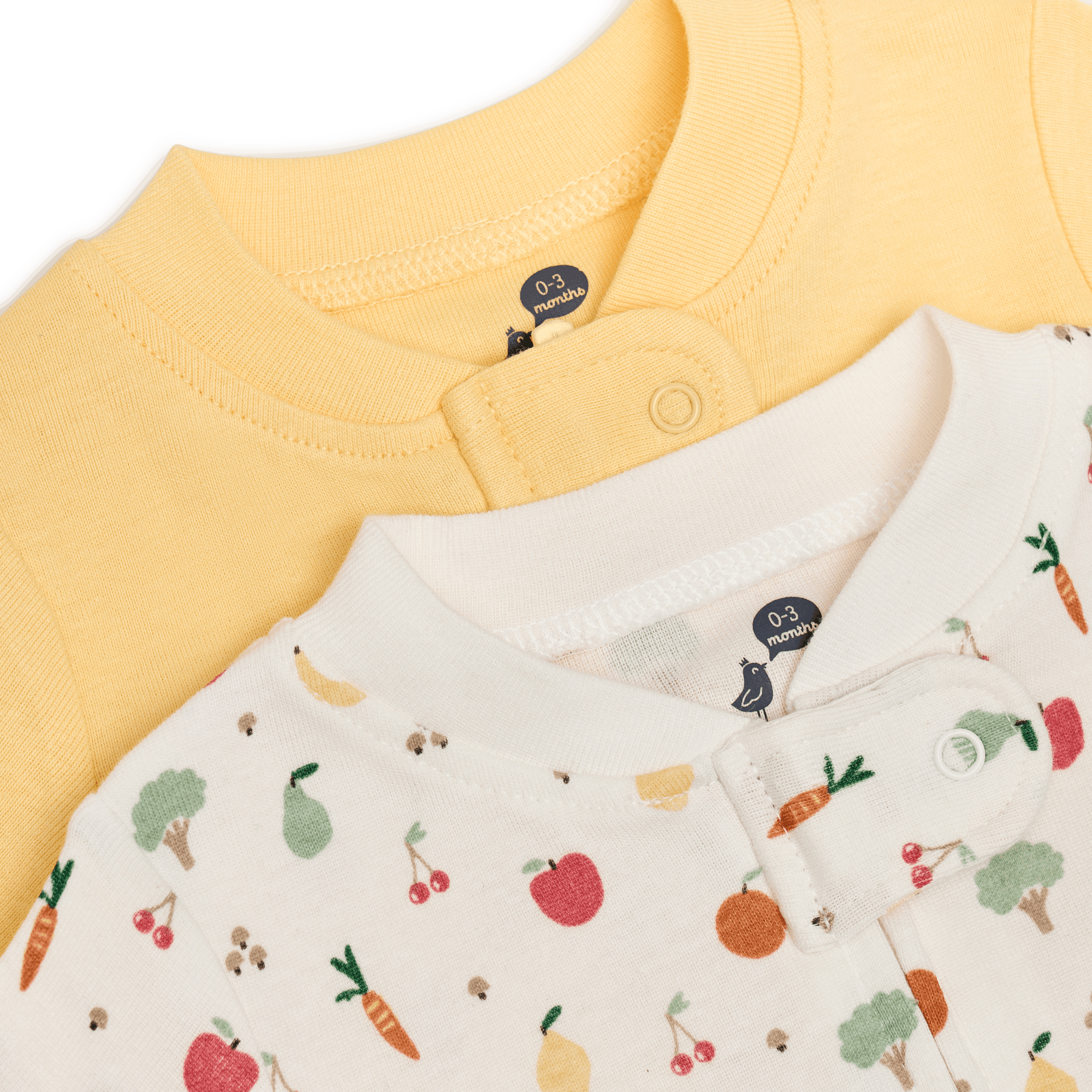 Small Story Organic Cotton 2-Way Zip Footie (2 Pack) - Veggie Garden, Yellow, 0-3 M.