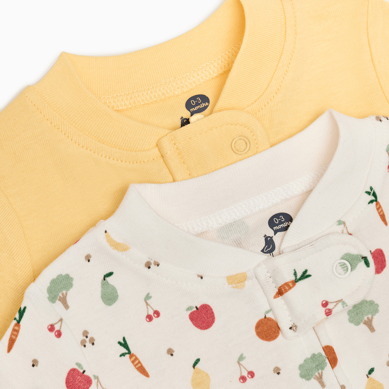 Small Story Organic Cotton 2-Way Zip Footie (2 Pack) - Veggie Garden, Yellow, 0-3 M.