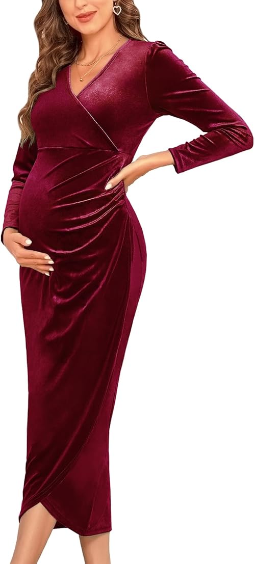 AISWI Velvet Maternity Cocktail Dress Long Sleeves.