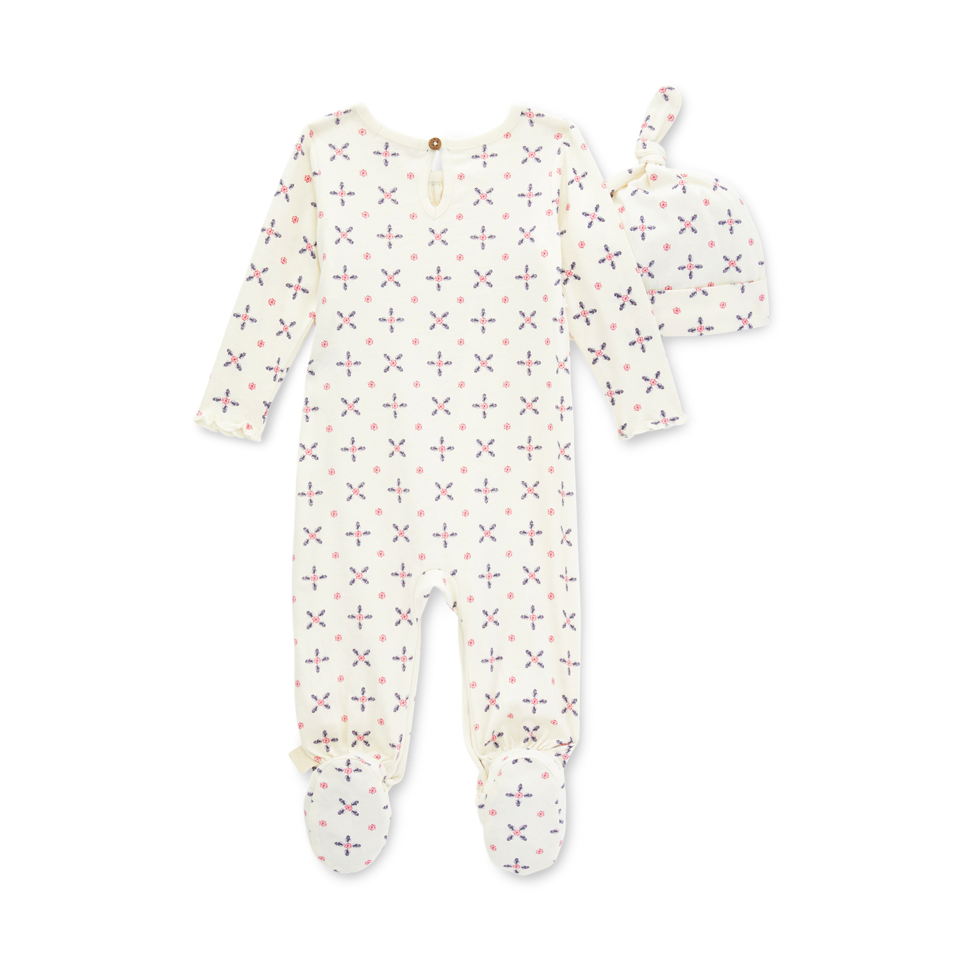 Burt's Bees Baby Jumpsuit & Knot Top Hat Set Organic Cotton White, 3