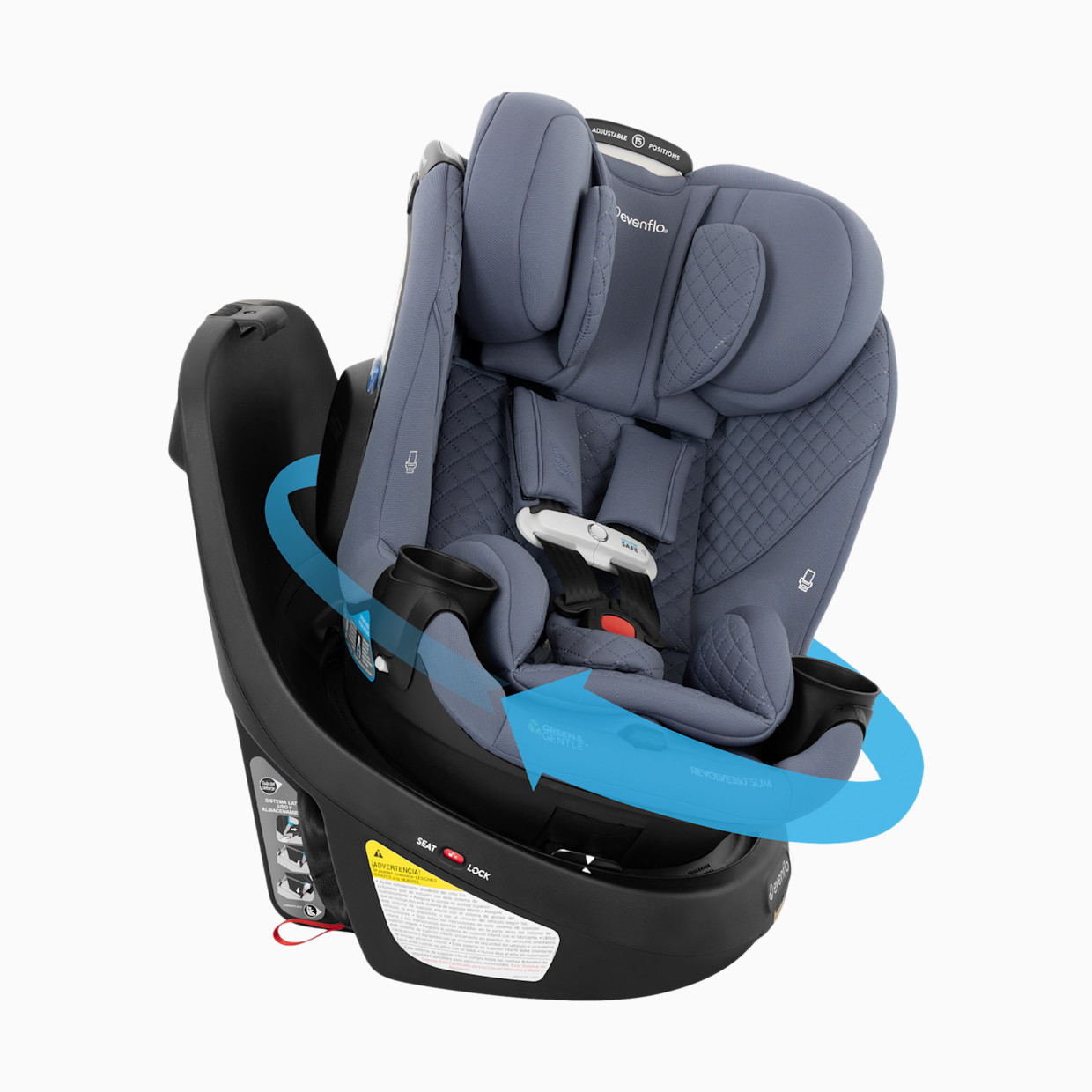 Evenflo Revolve360 Slim 2-in-1 Rotational Car Seat with Green & Gentle Fabric - Flint.