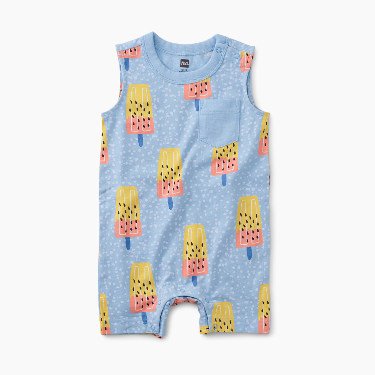 Tea Collection Pocket Tank Baby Romper - Melon Popsicle, 0-3 Months.