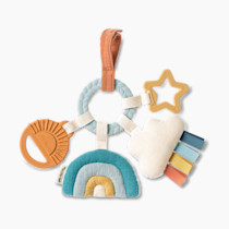 Itzy Ritzy Teething Activity Toy - Bitzy Busy Ring Infant Teething Toy Features Braided Ring & Dangling Toys, Includes Teether, Textured Ribbons, Crinkle Sound & Jingle Bell - 0 Months & Up (Rainbow)