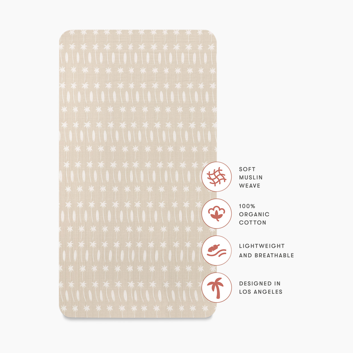 babyletto Crib Sheet in GOTS Certified Organic Muslin Cotton - Beach Bum.