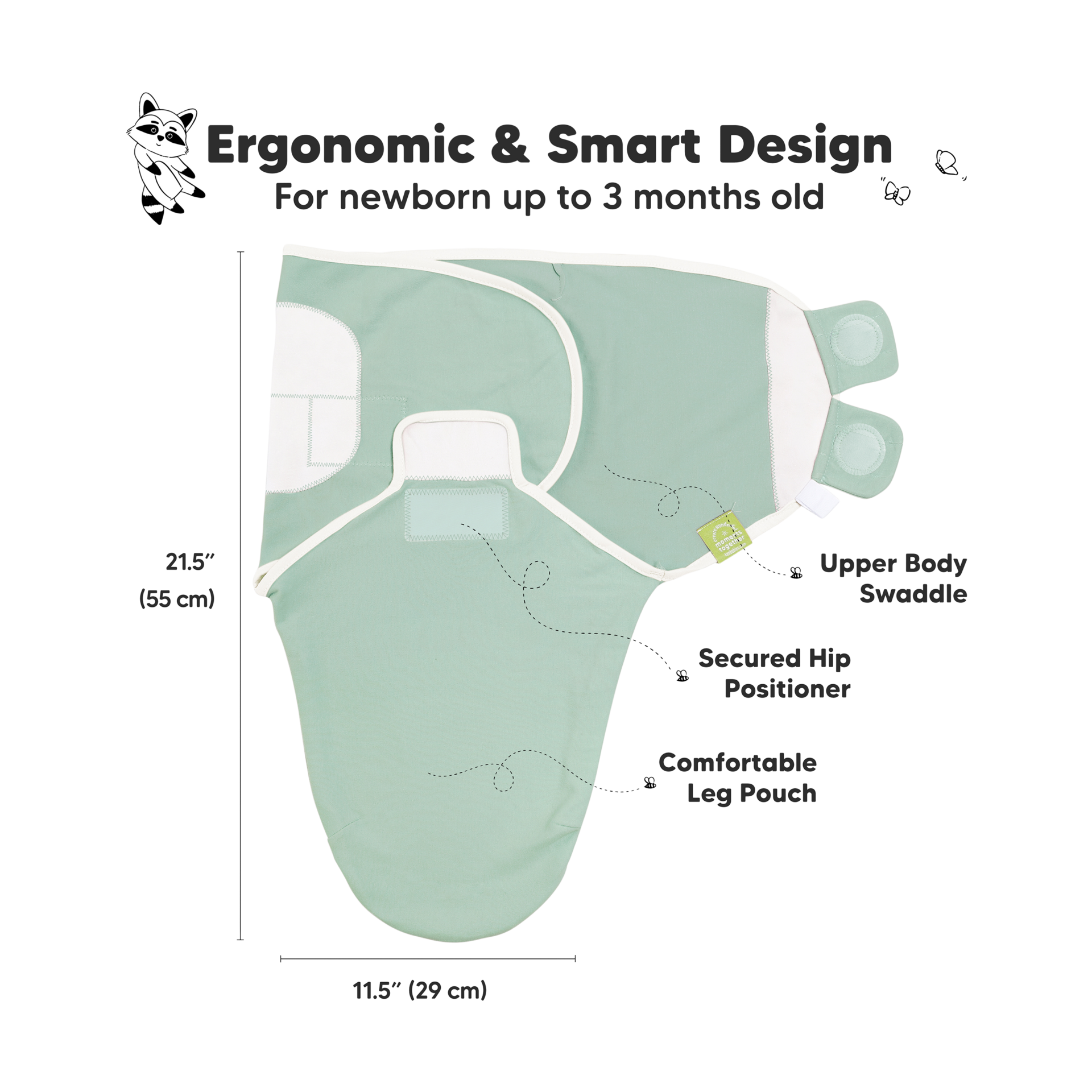 KeaBabies Soothe Swaddle Wraps (3 Pack) - Sage, One Size, 3.