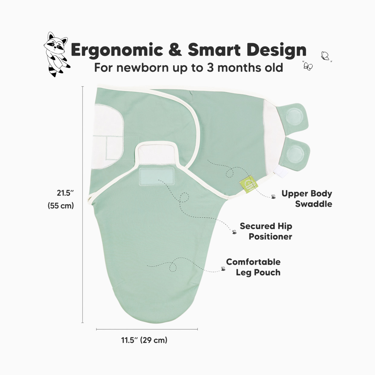 KeaBabies Soothe Swaddle Wraps (3 Pack) - Sage, One Size, 3.