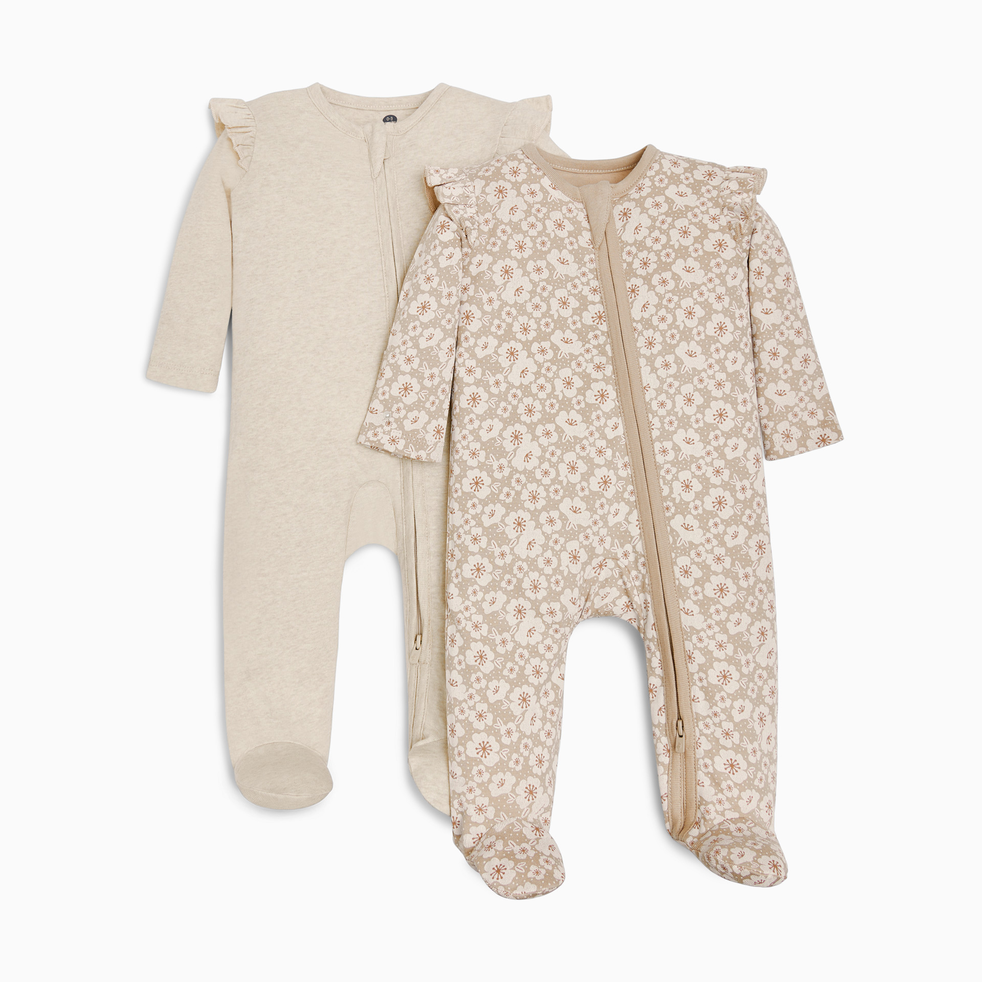 Small Story Organic Cotton Ruffle 2-Way Zip Footie (2 Pack