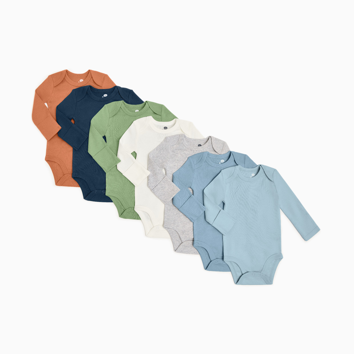 Small Story Organic Cotton Solid Long Sleeve Bodysuit (7 Pack) - Ocean Mix, 0-3 M.