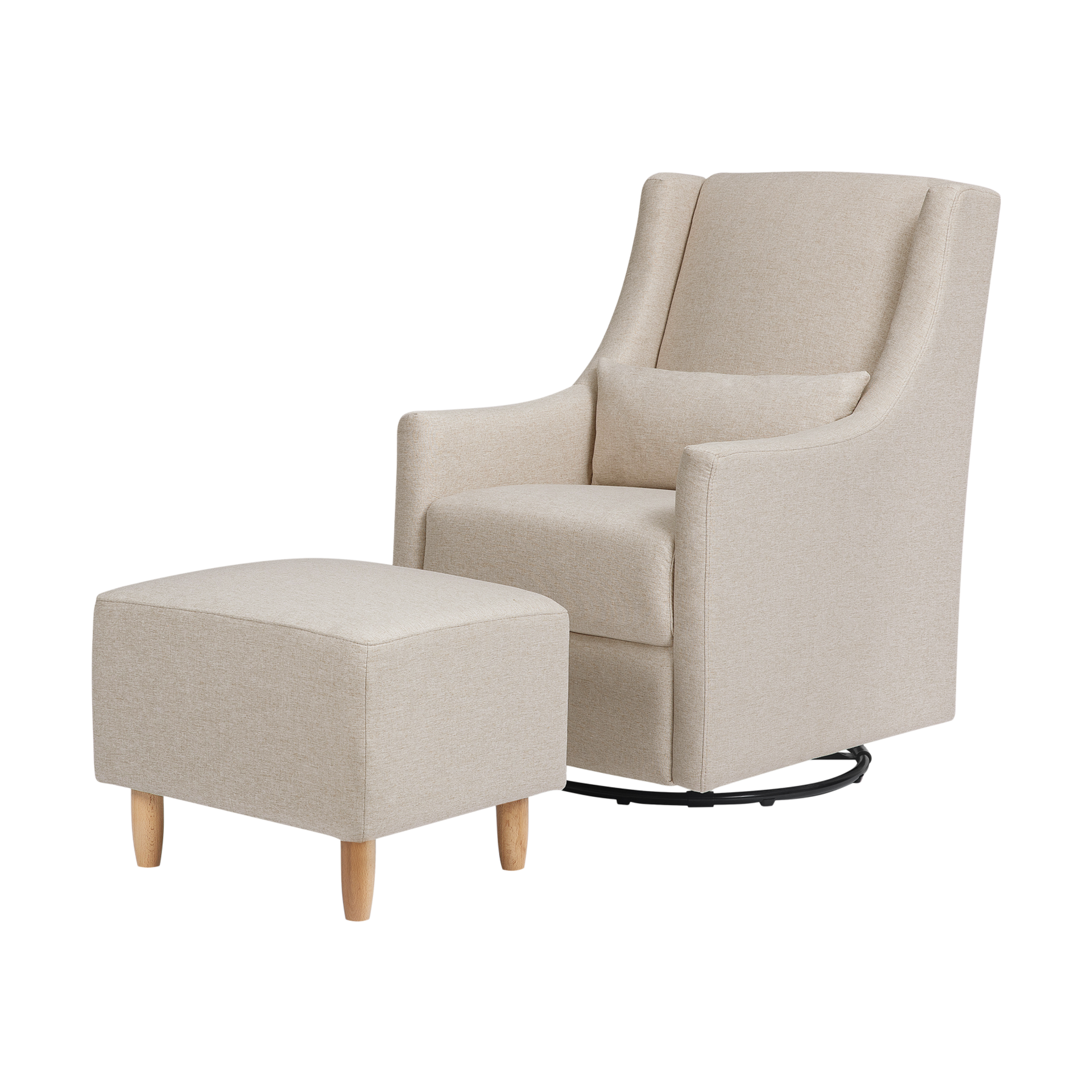 babyletto Toco Swivel Glider and Stationary Ottoman - Performance Beach Eco Weave