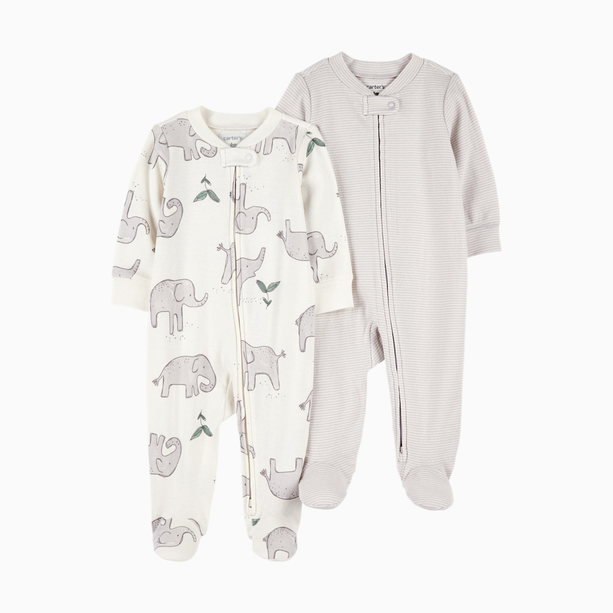Carter's 2-Way Zip Cotton Sleep & Plays (2 Pack) - Striped Elephant, Newborn.