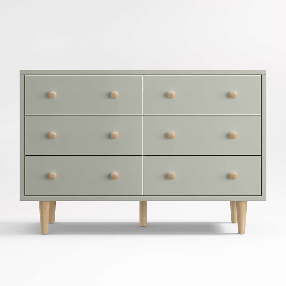 Finn Sage Green Wood Wide 6-Drawer Kids Dresser.