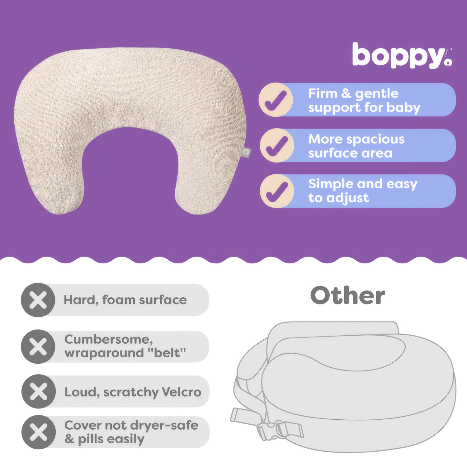 Boppy Nursing Pillow with Luxe Fabric Cover - Oatmeal Boucle.