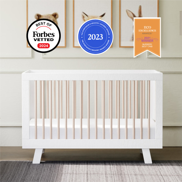 babyletto Hudson 3-in-1 Convertible Crib with Toddler Bed Conversion Kit - White/Washed Natural.