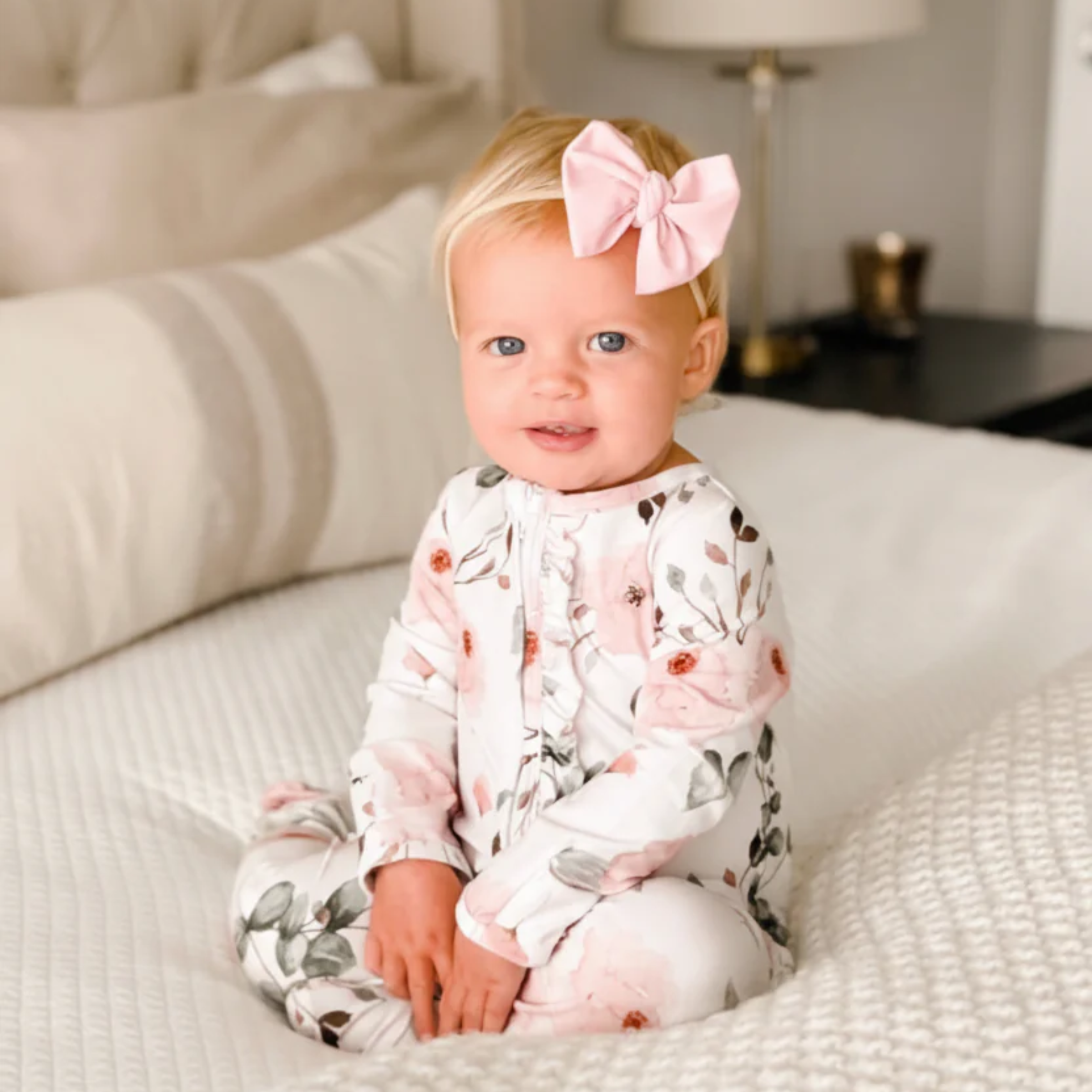 Caden Lane Ruffle Zipper Footie - Millie's Dusty Rose Floral, Newborn.