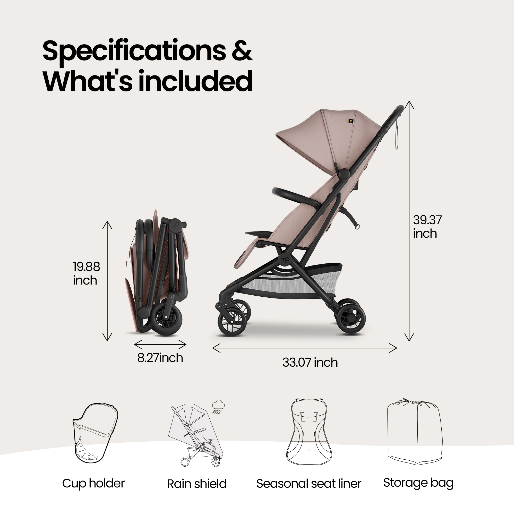 Mompush Velo Travel Stroller - Pink.