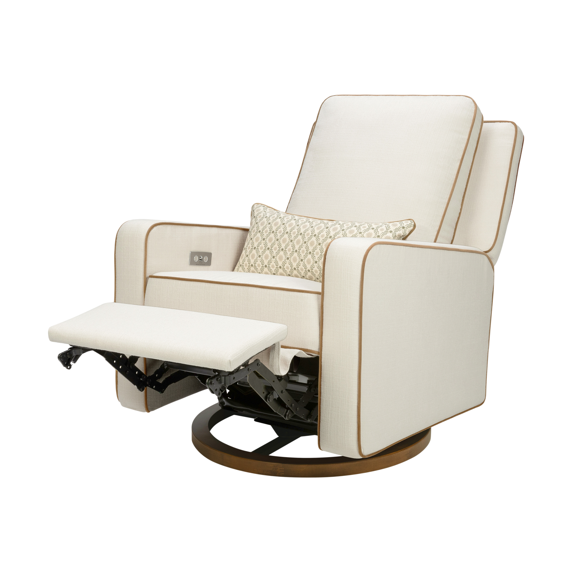babyletto Sigi Electronic Recliner and Glider by Nate Berkus - Performance Cream Linen W/ Toffee Base.
