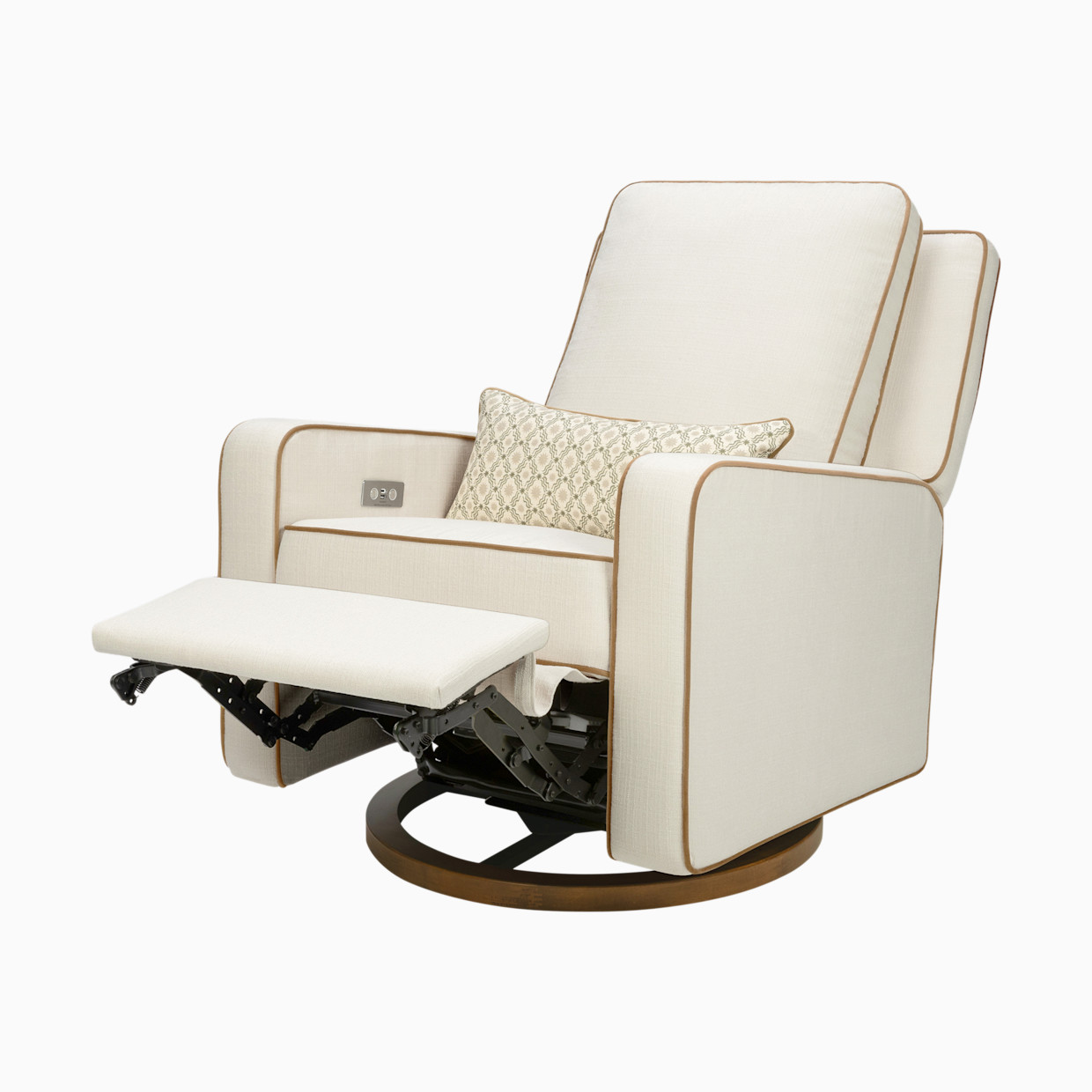 babyletto Sigi Electronic Recliner and Glider by Nate Berkus - Performance Cream Linen W/ Toffee Base.