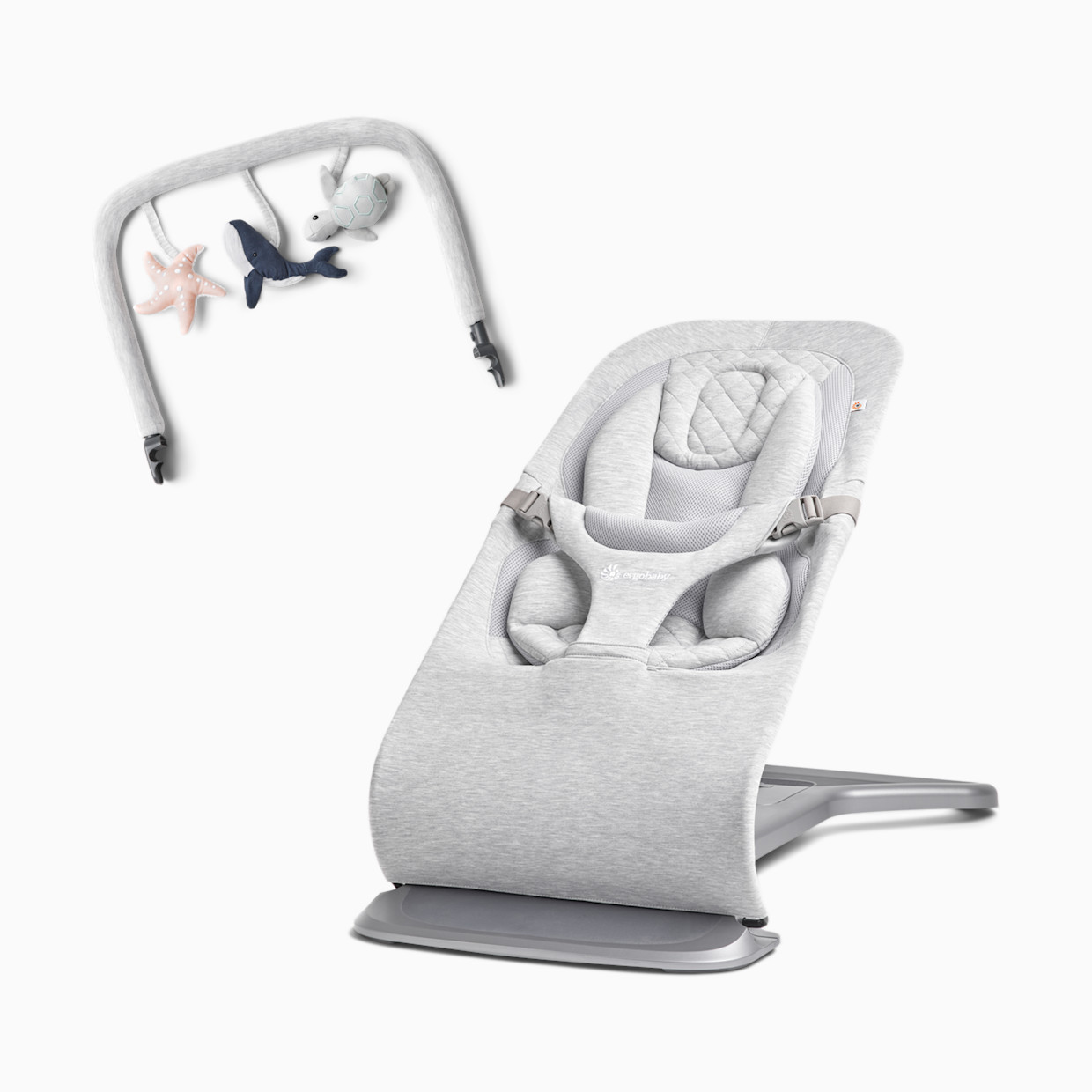 Ergobaby Evolve Bouncer & Toy Bar Bundle - Light Heather Grey.