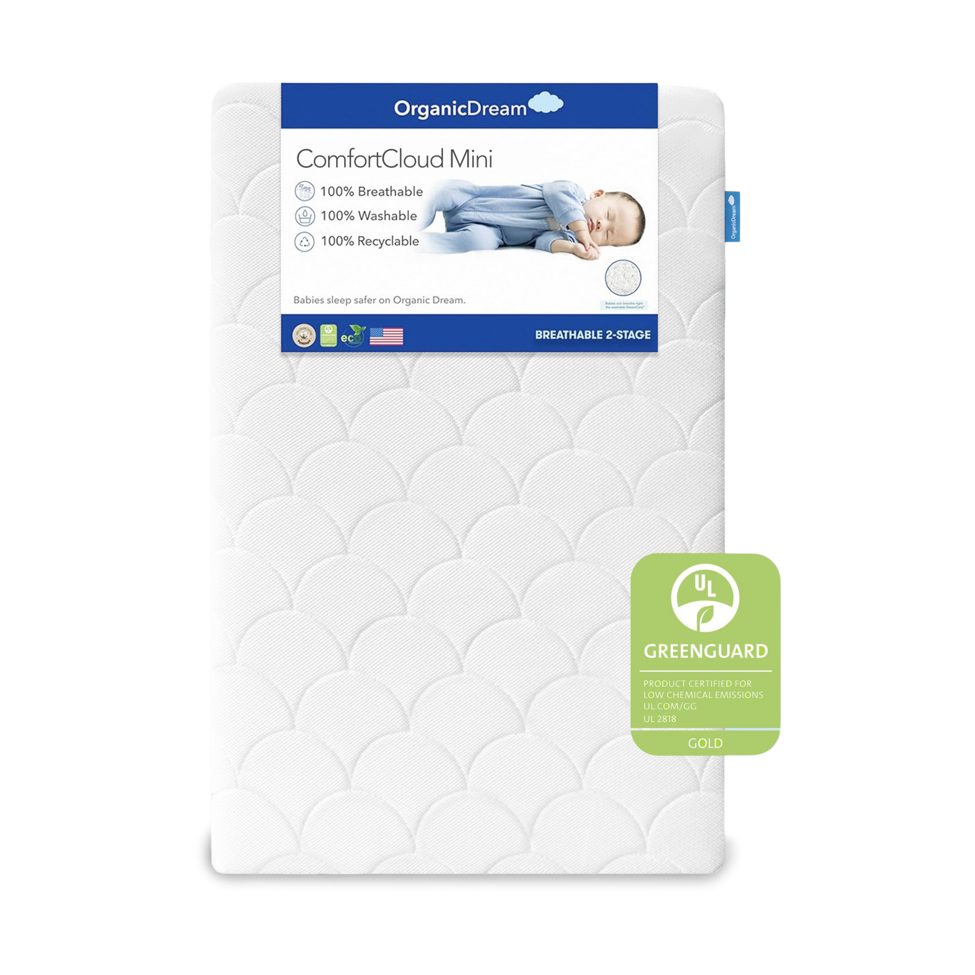 Organic Dream Mini Crib Size ComfortCloud 2-Stage Mattress.