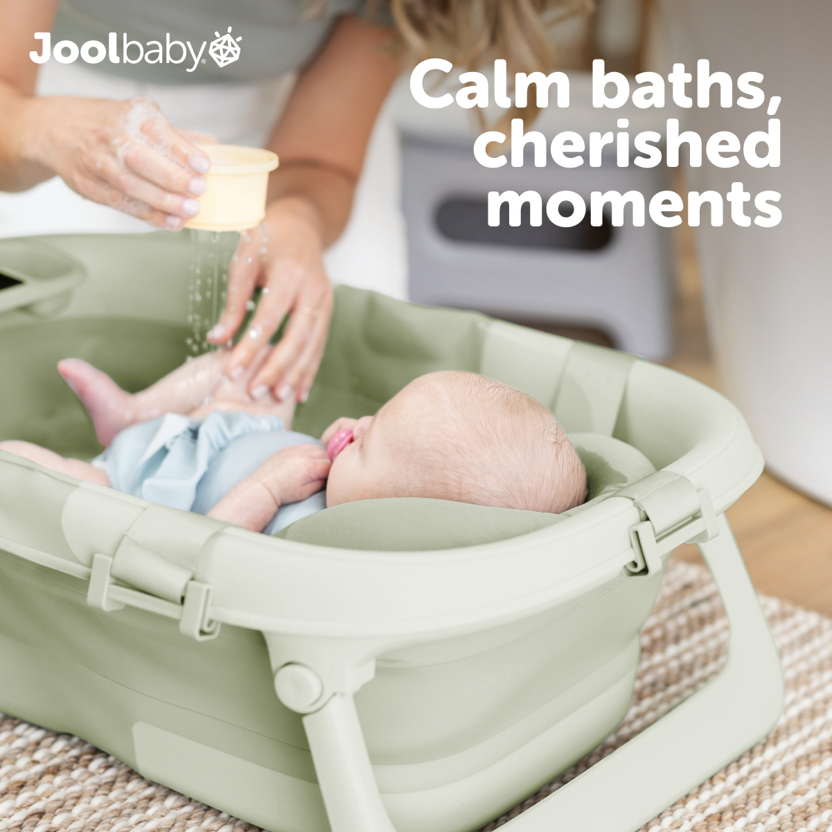 Jool Baby Fold ‘n Store Baby Bathtub With Built-in Thermometer - Sage.