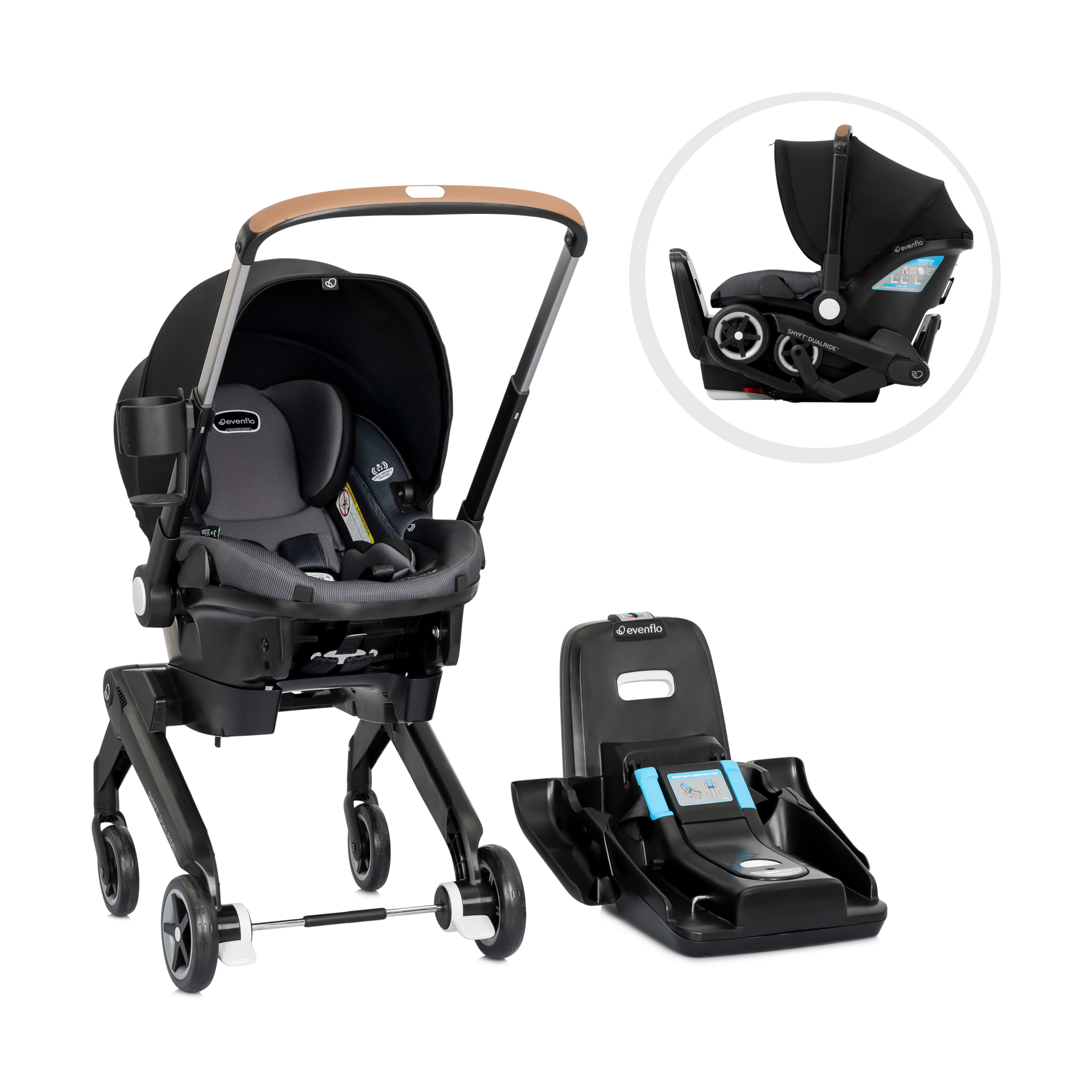 Evenflo Shyft DualRide Infant Car Seat Stroller Combo with Carryall Storage.