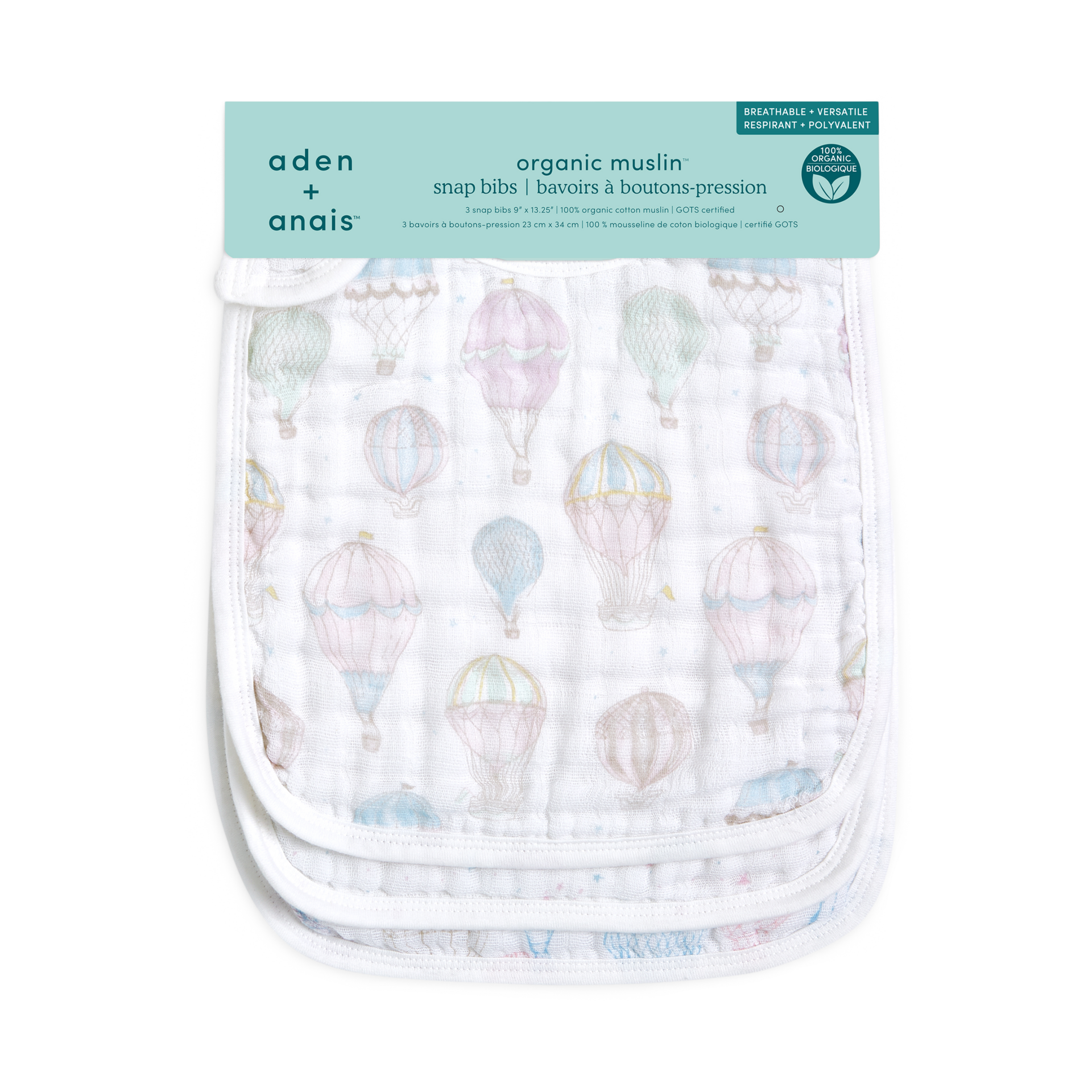 Aden + Anais Organic Muslin Snap Bibs (3 Pack) Above The Clouds
