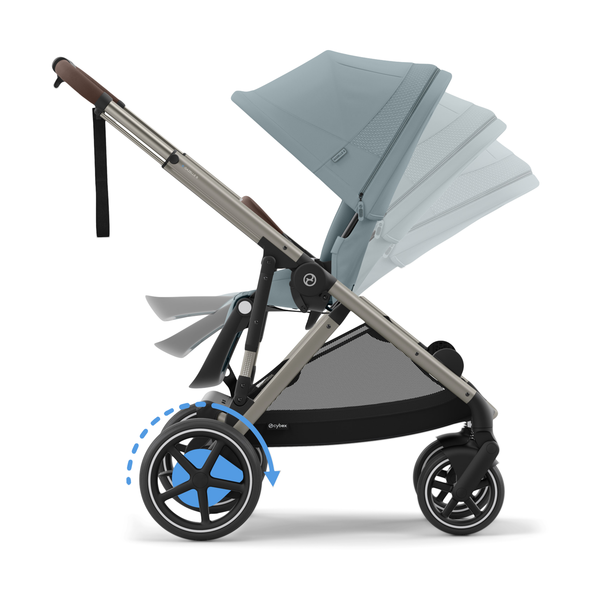 Cybex eGazelle S Electronic Assist Stroller - Taupe Frame/Stormy Blue Seat.