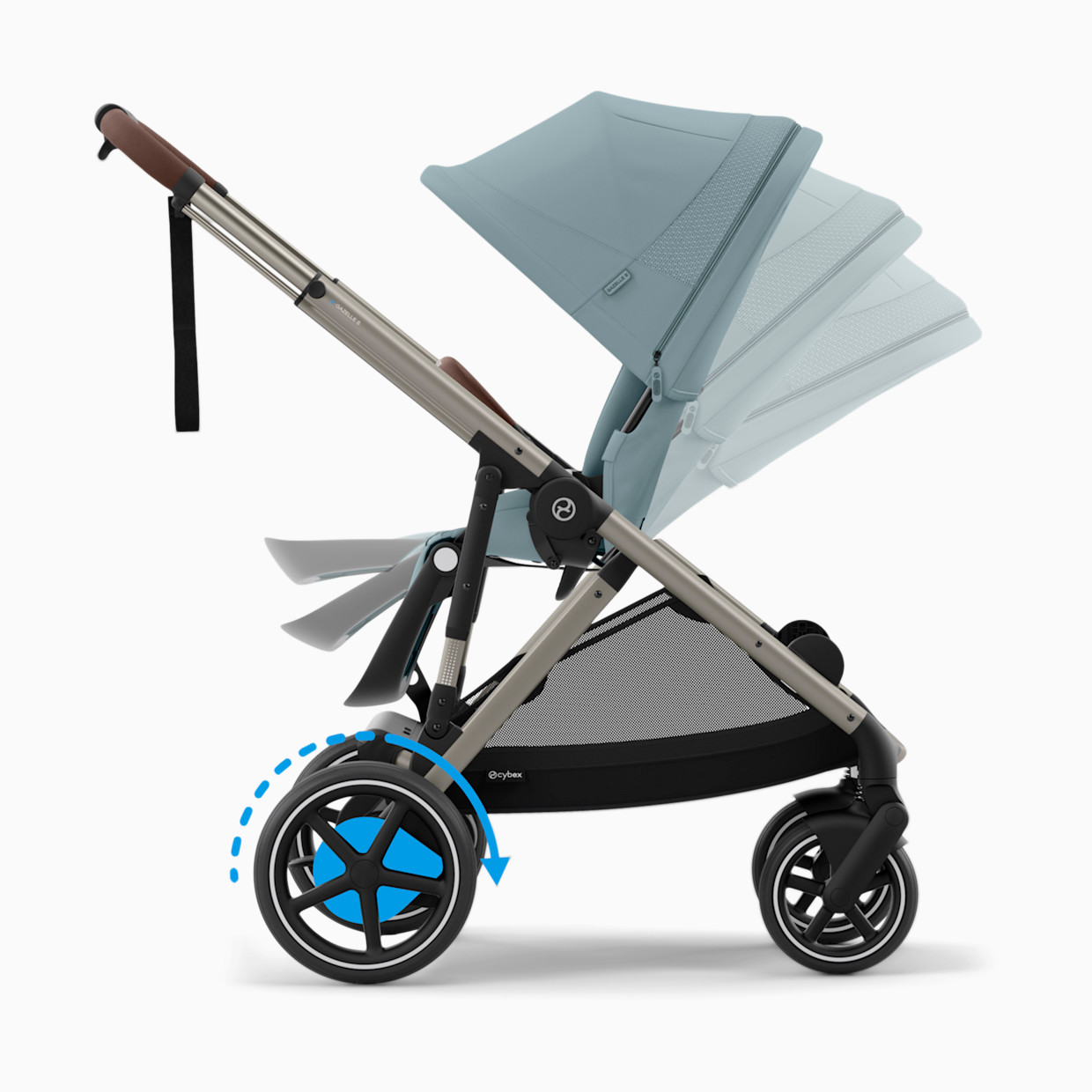 Cybex eGazelle S Electronic Assist Stroller - Taupe Frame/Stormy Blue Seat.
