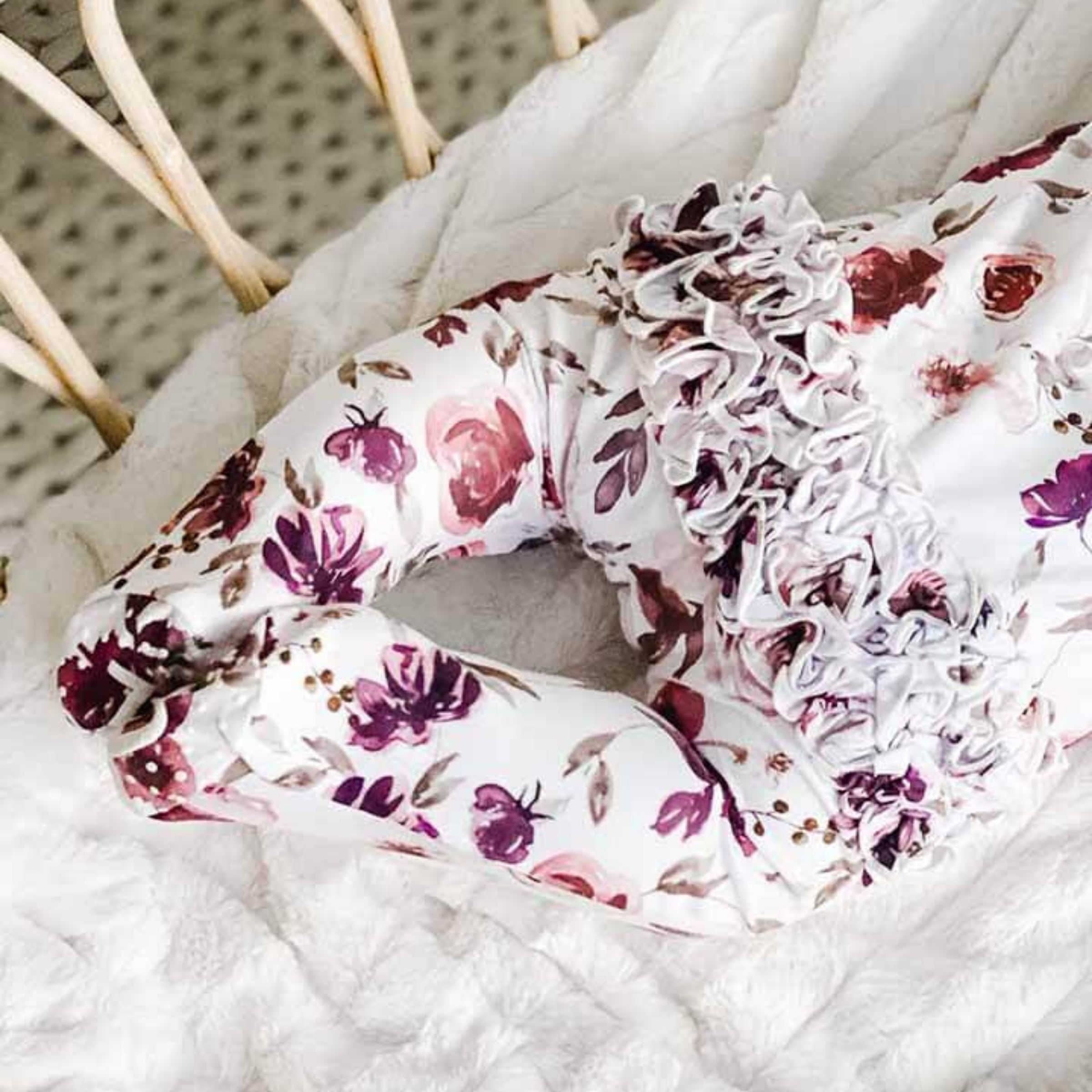 Caden Lane Ruffle Zipper Footie - Demi's Dusty Purple Floral, 3-6 M.