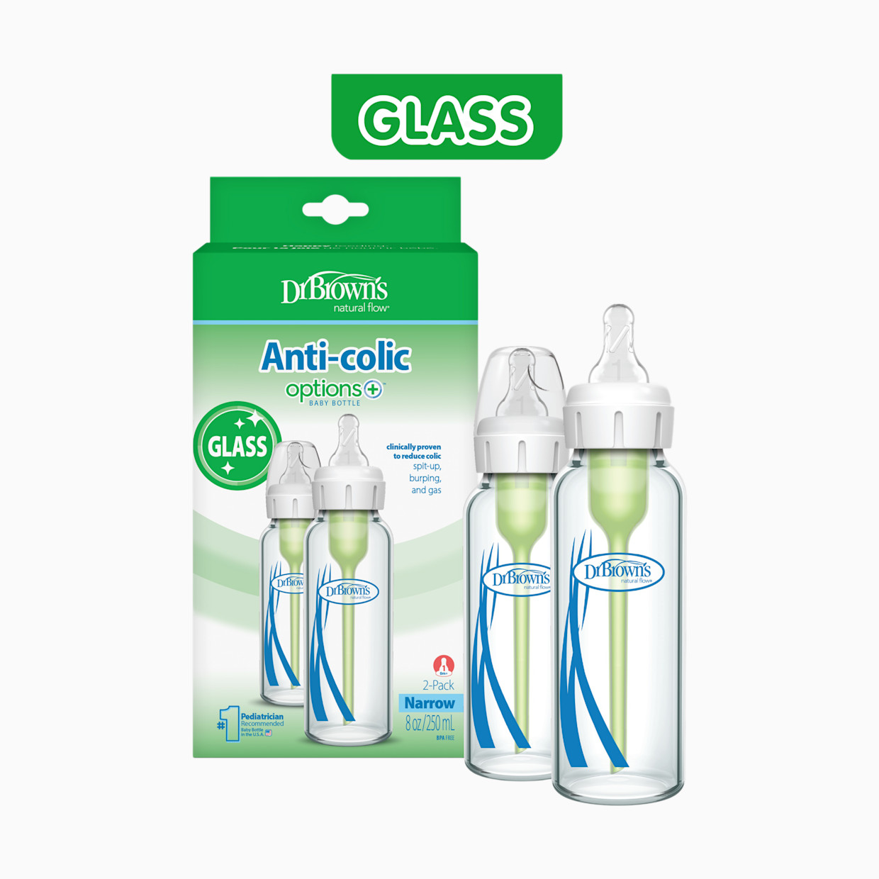 Dr. Brown's Anti-colic Options+ Narrow Glass Baby Bottle - 8 Oz, 2.