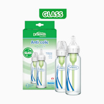 Dr. Brown's Natural Flow Anti-Colic Options+ Narrow Glass Baby Bottle 8 oz/250 mL, with Level 1 Slow Flow Nipple, 2 Pack, 0m+
