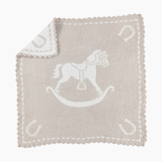 Barefoot Dreams CozyChic Scalloped Receiving Blanket - Stone/White/Rocking Horse.