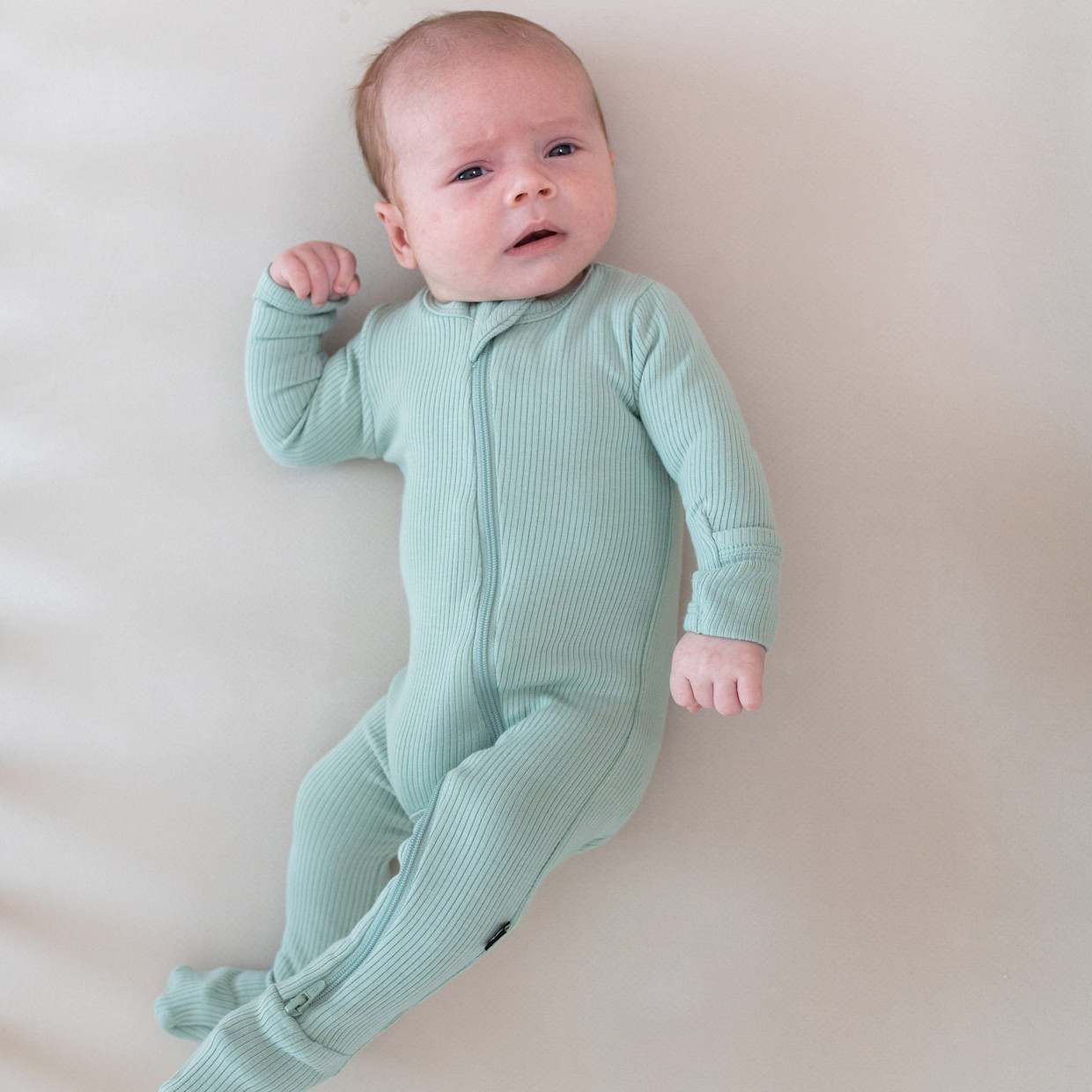 Kyte Baby Ribbed Zipper Footie - Sage, Newborn.