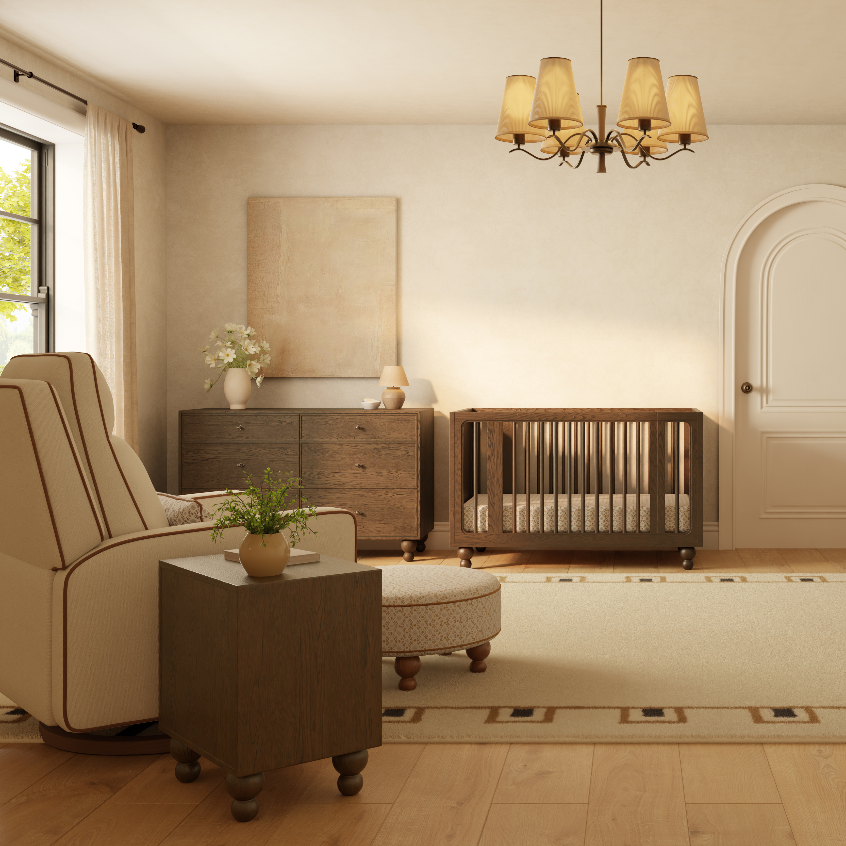 babyletto Astre Ottoman by Nate Berkus - Performance Bronze Star Eco-Crossweave W/Toffee Feet.
