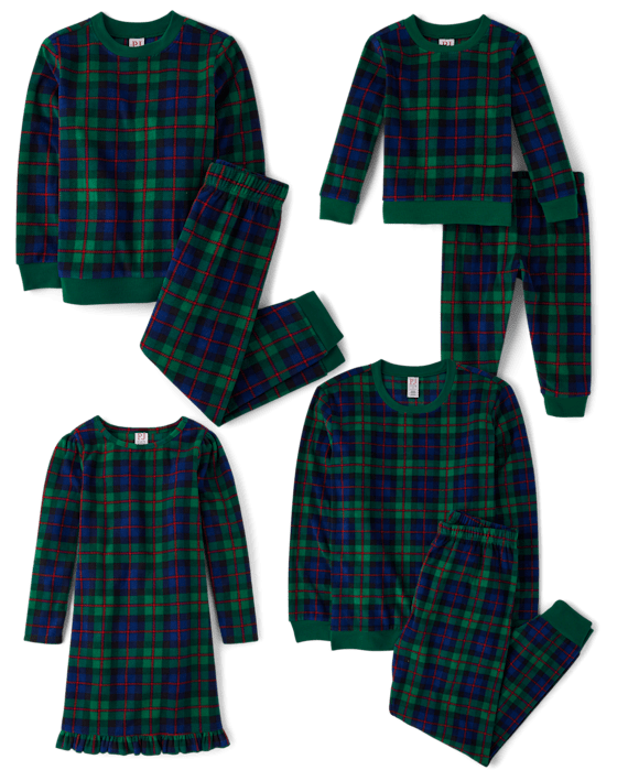 Green Plaid Matching Family Pajamas.