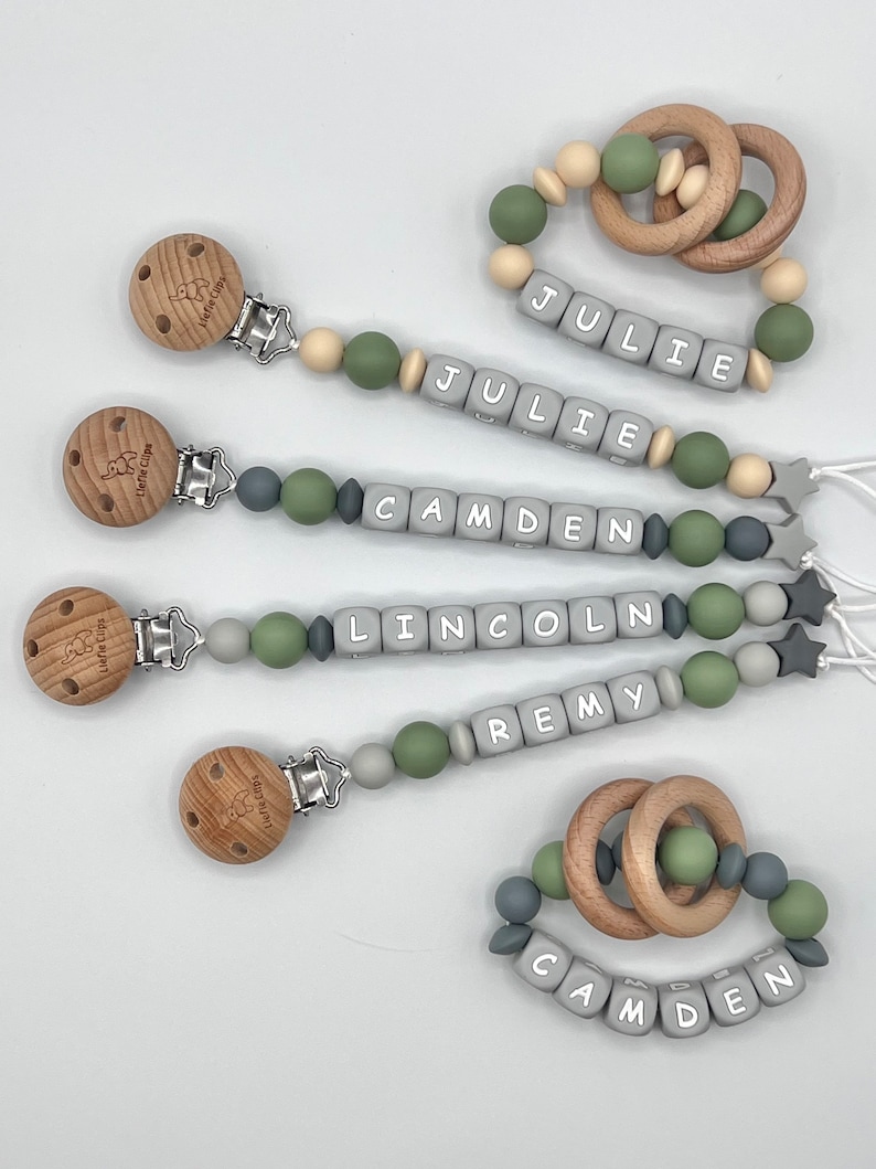Liefie Clips Personalized Silicone Pacifier Clip and Rattle Ring.