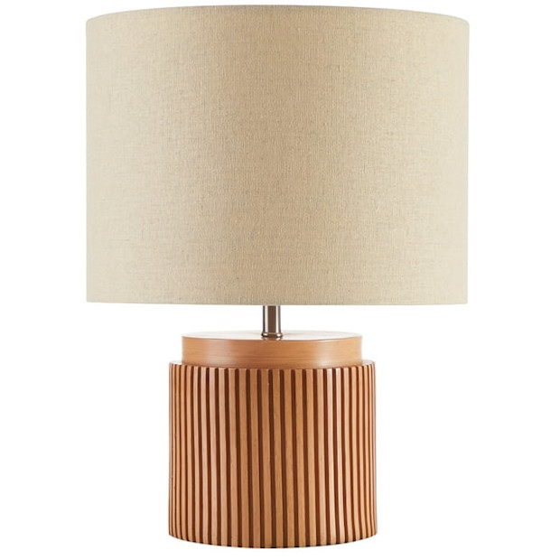 Beautiful Brown Faux Ribbed Wood Table Lamp by Drew Barrymore.