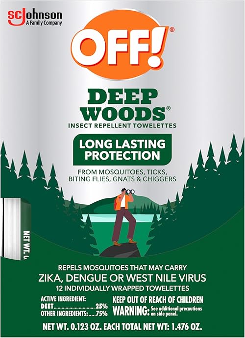 OFF! Deep Woods Mosquito and Insect Repellent Wipes, 25% DEET.