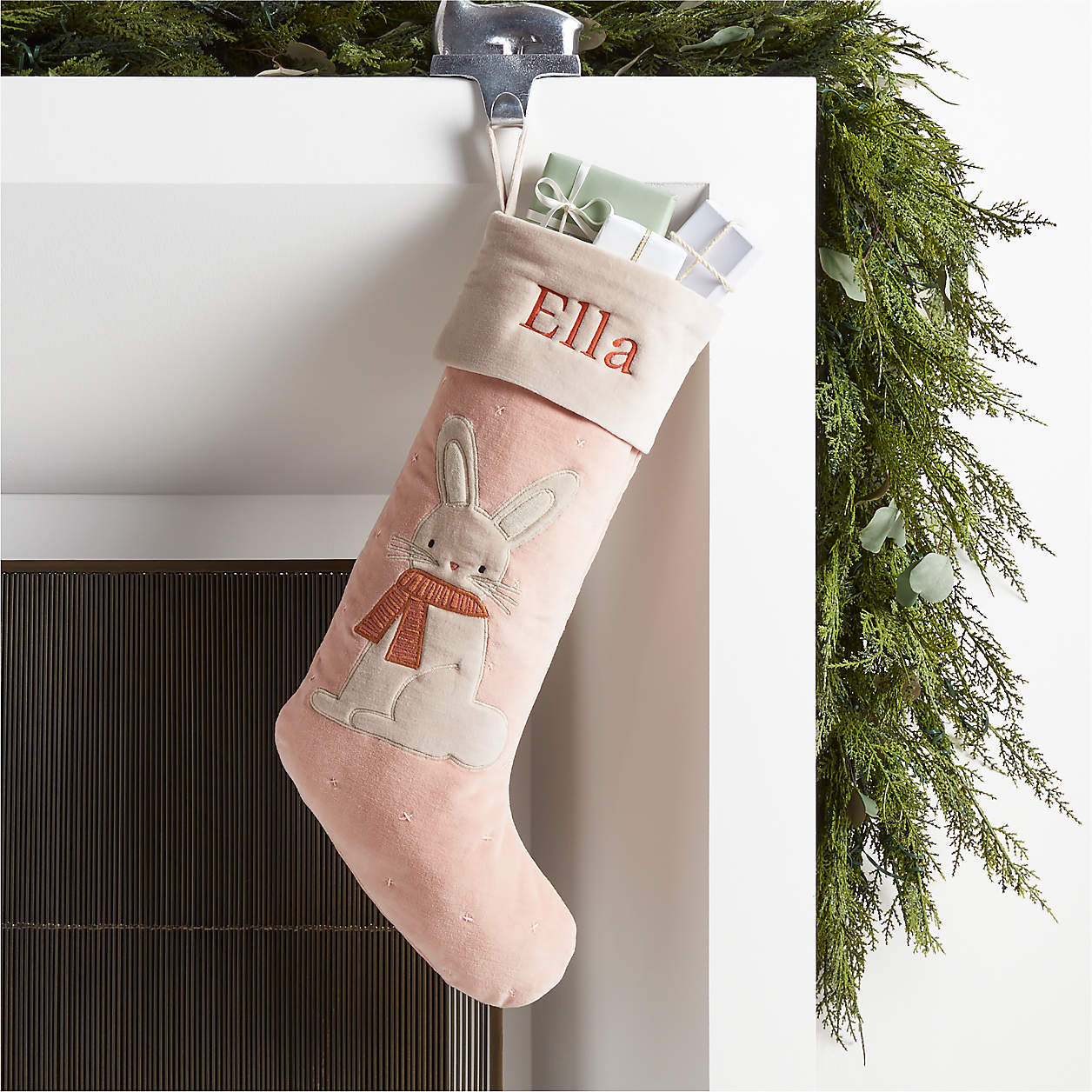 Wonderland Velvet Bunny Kids Christmas Stocking.