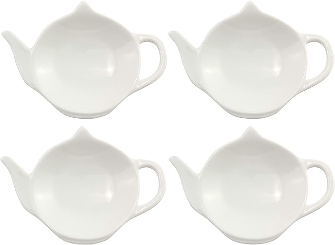  White Ceramic Tea Bag Coasters, 4-Pack.