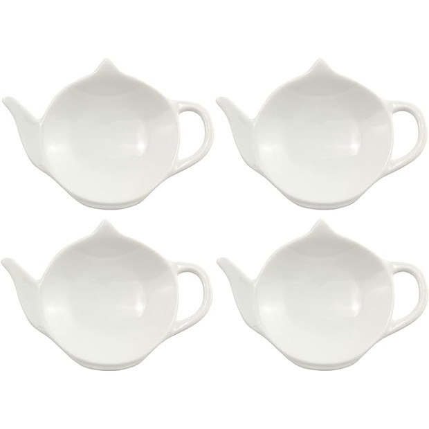 White Ceramic Tea Bag Coasters, 4-Pack.