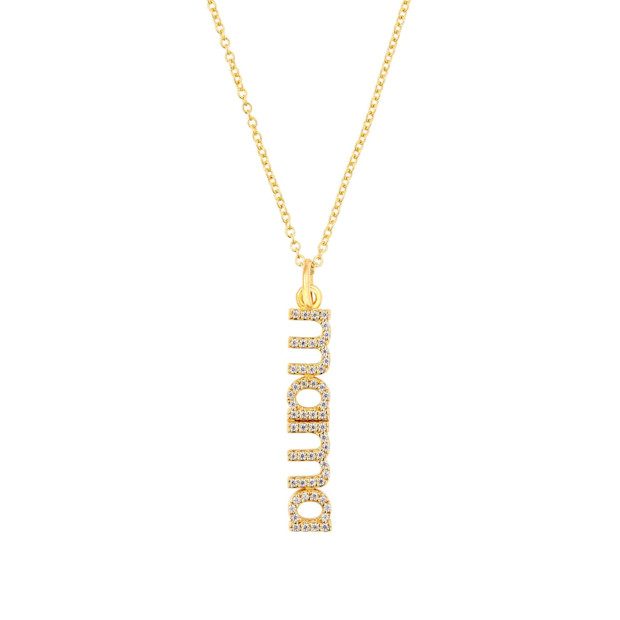 Tiny Tags Gold Pavé Vertical Mama Necklace.