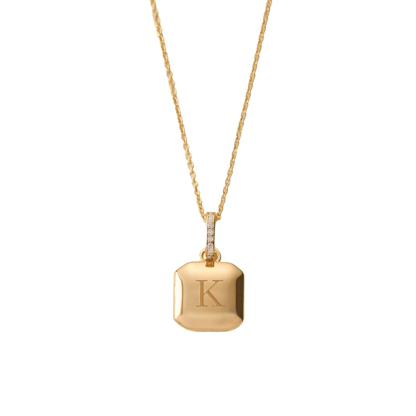 Tiny Tags Square Mini Locket Necklace with Pavé Jump Ring.