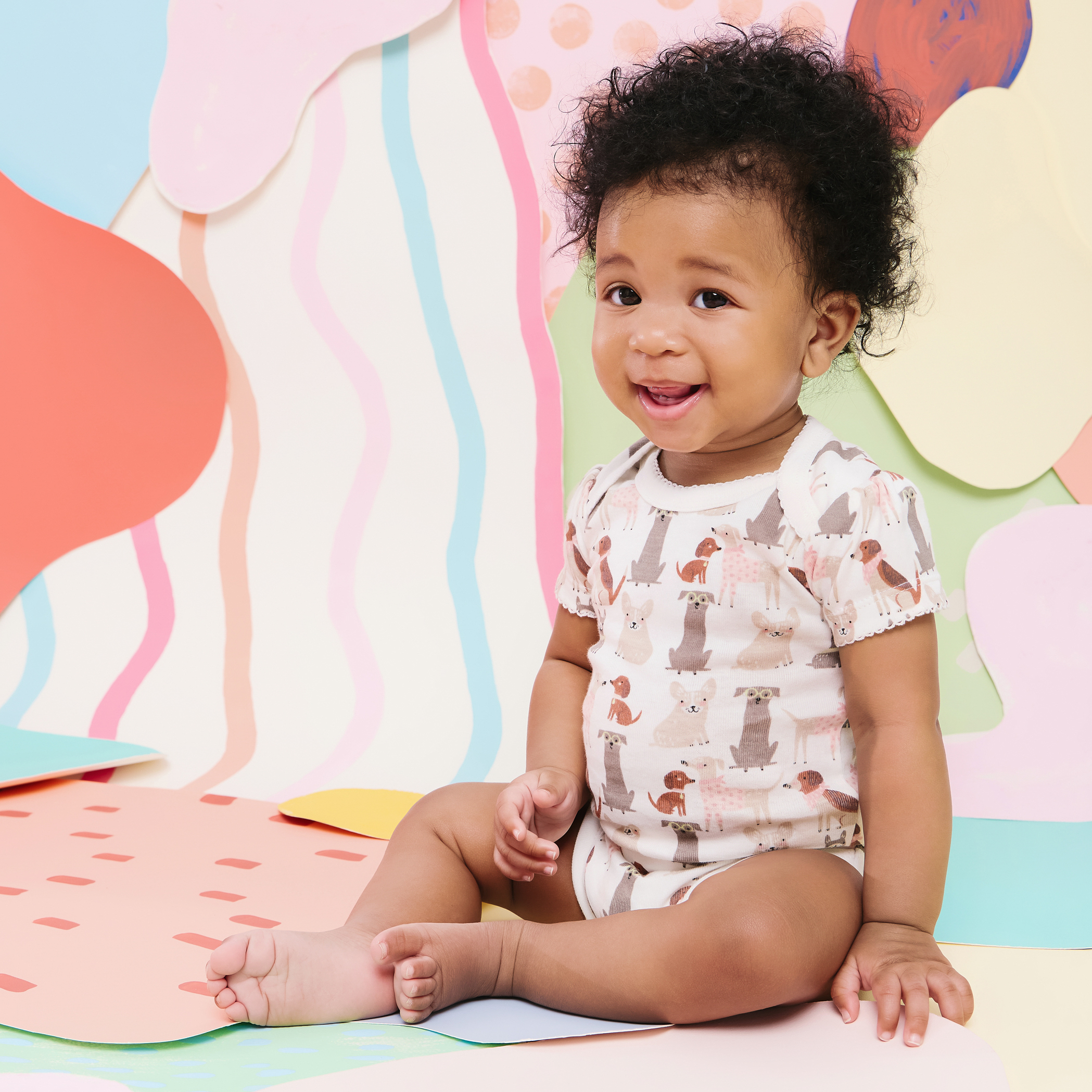 Small Story Organic Cotton Short Sleeve Print Mix Bodysuit (5 Pack) - All Over Dogs, 0-3 M.