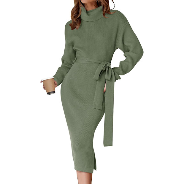 Women's Turtleneck Sweater Midi Dress.