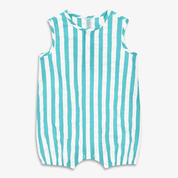 Baby Henley Tank Shortie In Seersucker Stripe.