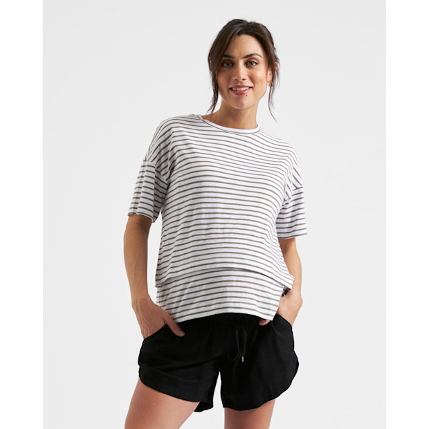 Ripe Maternity Claudette Short Sleeve Striped Nursing Tee.
