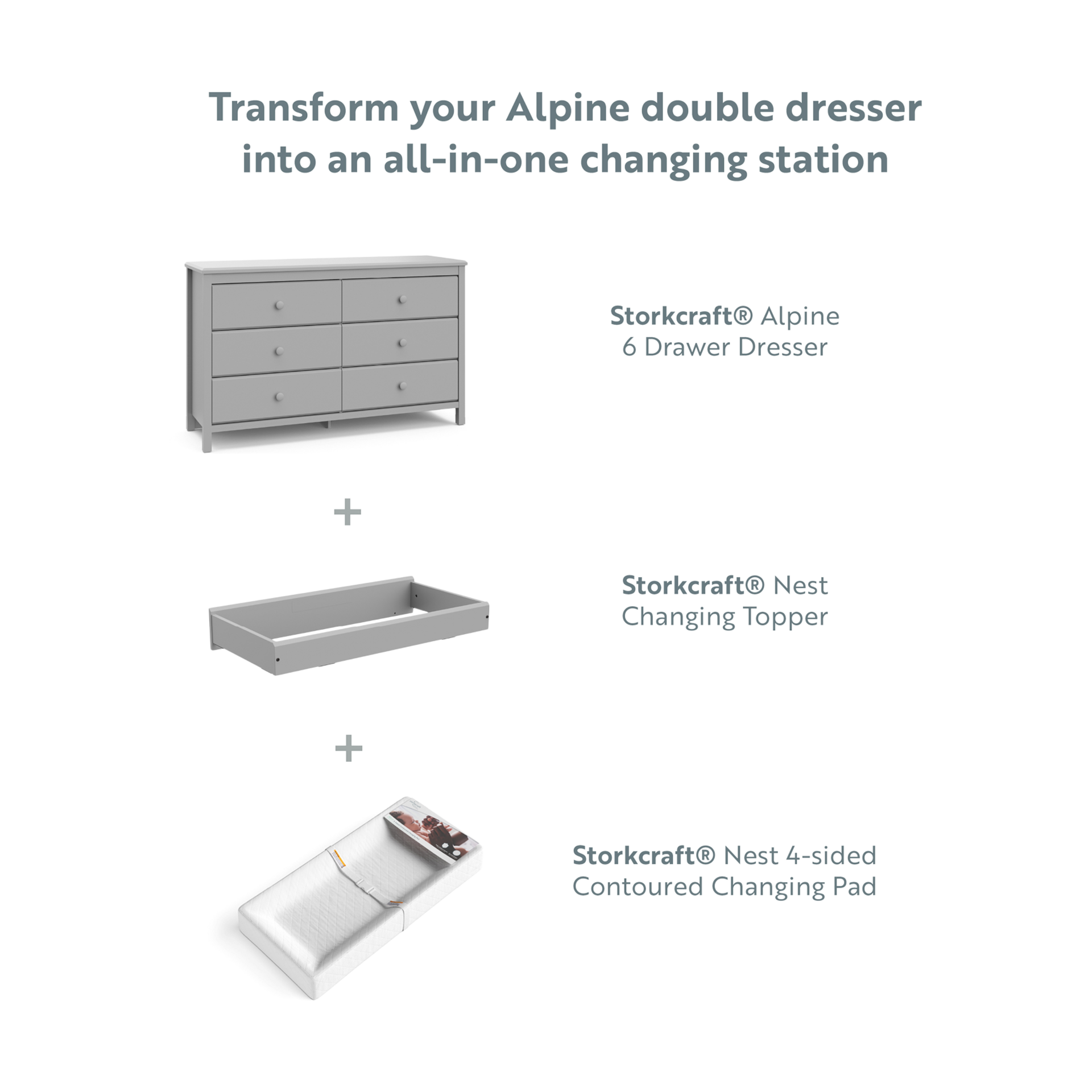 Storkcraft Alpine 6 Drawer Dresser - Pebble Gray.