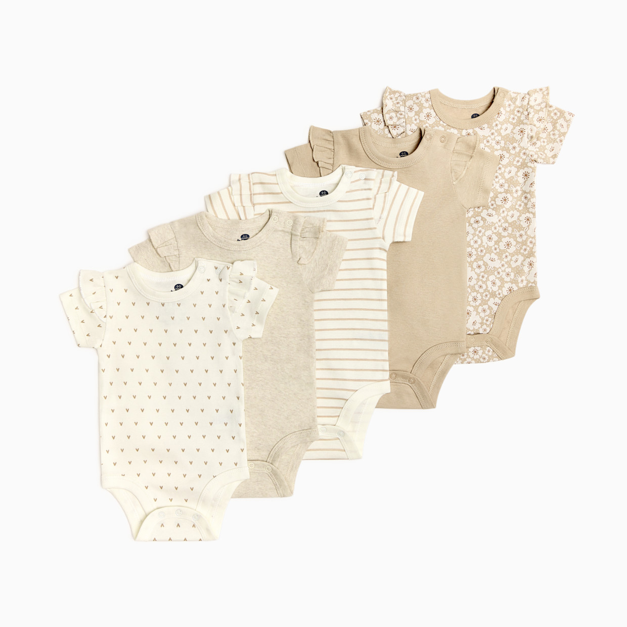 Small Story Organic Cotton Short-Sleeve Printed Bodysuit (5 Pack) - Neutral Floral, 3-6 M.